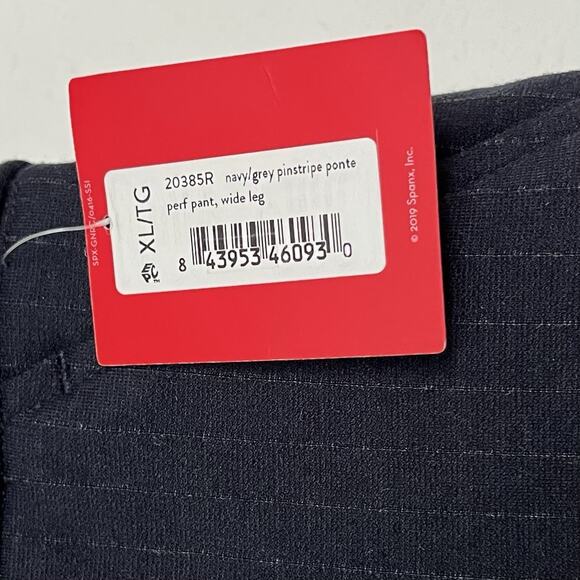 Spanx Womens Ponte Wide Leg High Rise Perfect Pants Size‎ XL Navy Gray Pinstripe - Picture 6 of 8